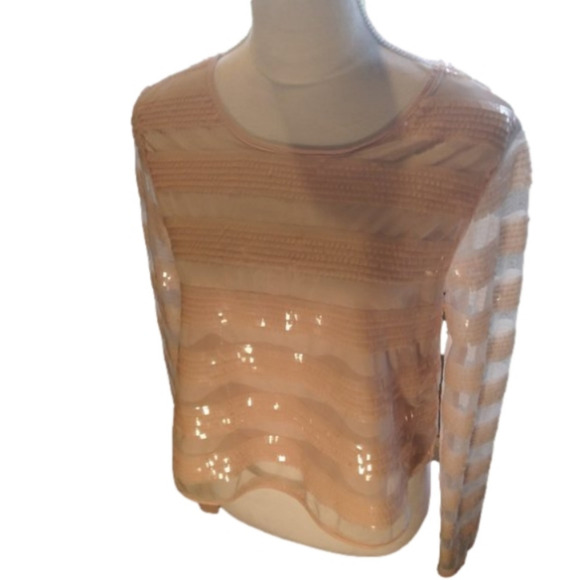 MINKPINK Tops - MINKPINK Sequin Peach Top Long Sheer Sleeve Zip Back Size Medium
